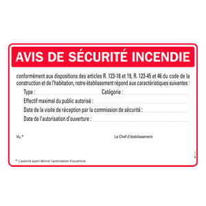Avis de Sécurité Incendie